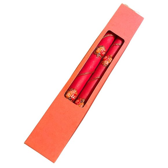 Vtg Zierkerze Christmas Candles Farbe Made in Germany Red Gold Floral - Picture 3 of 5